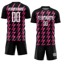 Laden Sie das Bild in den Galerie-Viewer, Custom Black White-Pink Zigzag Shape Sublimation Soccer Uniform Jersey