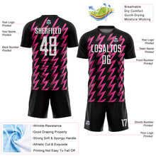 Laden Sie das Bild in den Galerie-Viewer, Custom Black White-Pink Zigzag Shape Sublimation Soccer Uniform Jersey