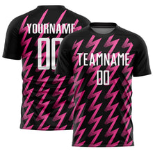 Laden Sie das Bild in den Galerie-Viewer, Custom Black White-Pink Zigzag Shape Sublimation Soccer Uniform Jersey
