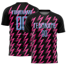 Charger l'image dans la galerie, Custom Black Light Blue-Pink Zigzag Shape Sublimation Soccer Uniform Jersey