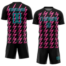 Laden Sie das Bild in den Galerie-Viewer, Custom Black Teal-Pink Zigzag Shape Sublimation Soccer Uniform Jersey