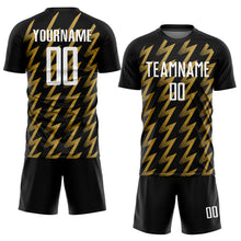 Laden Sie das Bild in den Galerie-Viewer, Custom Black White-Old Gold Zigzag Shape Sublimation Soccer Uniform Jersey