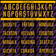 Laden Sie das Bild in den Galerie-Viewer, Custom Black Gold-Purple Zigzag Shape Sublimation Soccer Uniform Jersey