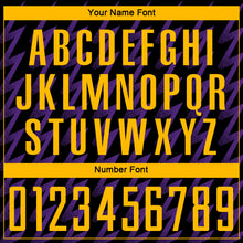 Laden Sie das Bild in den Galerie-Viewer, Custom Black Gold-Purple Zigzag Shape Sublimation Soccer Uniform Jersey