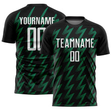Laden Sie das Bild in den Galerie-Viewer, Custom Black White-Kelly Green Zigzag Shape Sublimation Soccer Uniform Jersey