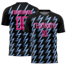 Laden Sie das Bild in den Galerie-Viewer, Custom Black Pink-Light Blue Zigzag Shape Sublimation Soccer Uniform Jersey