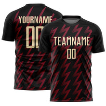Laden Sie das Bild in den Galerie-Viewer, Custom Black Cream-Crimson Zigzag Shape Sublimation Soccer Uniform Jersey