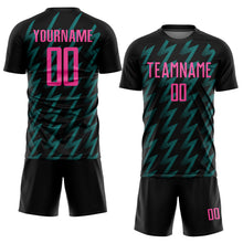 Laden Sie das Bild in den Galerie-Viewer, Custom Black Pink-Teal Zigzag Shape Sublimation Soccer Uniform Jersey