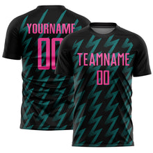 Laden Sie das Bild in den Galerie-Viewer, Custom Black Pink-Teal Zigzag Shape Sublimation Soccer Uniform Jersey