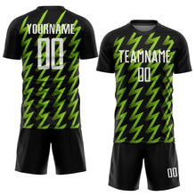 Laden Sie das Bild in den Galerie-Viewer, Custom Black White-Neon Green Zigzag Shape Sublimation Soccer Uniform Jersey