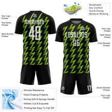 Laden Sie das Bild in den Galerie-Viewer, Custom Black White-Neon Green Zigzag Shape Sublimation Soccer Uniform Jersey