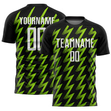Laden Sie das Bild in den Galerie-Viewer, Custom Black White-Neon Green Zigzag Shape Sublimation Soccer Uniform Jersey