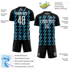 Laden Sie das Bild in den Galerie-Viewer, Custom Black White-Sky Blue Zigzag Shape Sublimation Soccer Uniform Jersey