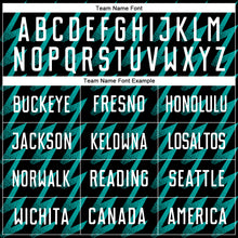 Laden Sie das Bild in den Galerie-Viewer, Custom Black White-Aqua Zigzag Shape Sublimation Soccer Uniform Jersey