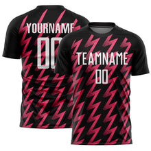 Laden Sie das Bild in den Galerie-Viewer, Custom Black White-Neon Pink Zigzag Shape Sublimation Soccer Uniform Jersey