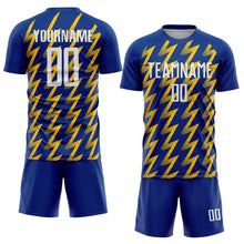 Загрузить изображение в средство просмотра галереи, Custom Royal White-Yellow Zigzag Shape Sublimation Soccer Uniform Jersey