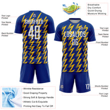 Загрузить изображение в средство просмотра галереи, Custom Royal White-Yellow Zigzag Shape Sublimation Soccer Uniform Jersey