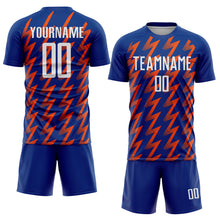 Загрузить изображение в средство просмотра галереи, Custom Royal White-Orange Zigzag Shape Sublimation Soccer Uniform Jersey