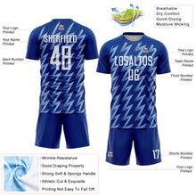 Загрузить изображение в средство просмотра галереи, Custom Royal White-Light Blue Zigzag Shape Sublimation Soccer Uniform Jersey