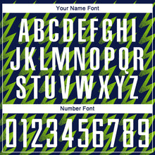 Load image into Gallery viewer, Custom Navy White-Neon Green Zigzag Shape Sublimation Soccer Uniform Jersey