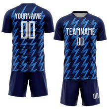 Laden Sie das Bild in den Galerie-Viewer, Custom Navy White-Powder Blue Zigzag Shape Sublimation Soccer Uniform Jersey