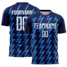 Laden Sie das Bild in den Galerie-Viewer, Custom Navy White-Powder Blue Zigzag Shape Sublimation Soccer Uniform Jersey