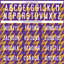 Load image into Gallery viewer, Custom Purple White-Gold Zigzag Shape Sublimation Soccer Uniform Jersey