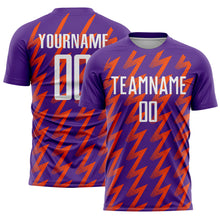 Load image into Gallery viewer, Custom Purple White-Orange Zigzag Shape Sublimation Soccer Uniform Jersey