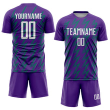 Load image into Gallery viewer, Custom Purple White-Teal Zigzag Shape Sublimation Soccer Uniform Jersey