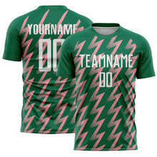 Load image into Gallery viewer, Custom Kelly Green White-Medium Pink Zigzag Shape Sublimation Soccer Uniform Jersey