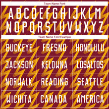 Загрузить изображение в средство просмотра галереи, Custom Crimson White-Gold Zigzag Shape Sublimation Soccer Uniform Jersey