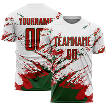 Laden Sie das Bild in den Galerie-Viewer, Custom White Red-Green Abstract Fragment Art Splash Sublimation Soccer Uniform Jersey