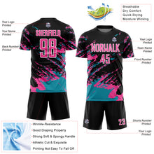 Laden Sie das Bild in den Galerie-Viewer, Custom Black Pink-Teal Abstract Fragment Art Splash Sublimation Soccer Uniform Jersey