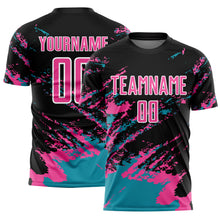 Laden Sie das Bild in den Galerie-Viewer, Custom Black Pink-Teal Abstract Fragment Art Splash Sublimation Soccer Uniform Jersey
