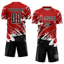 Загрузить изображение в средство просмотра галереи, Custom Red Black-White Abstract Fragment Art Splash Sublimation Soccer Uniform Jersey