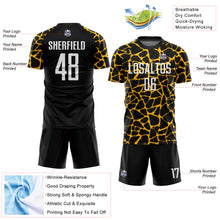 Charger l'image dans la galerie, Custom Black White-Gold Abstract Network Splash Sublimation Soccer Uniform Jersey