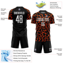 Charger l'image dans la galerie, Custom Black White-Orange Abstract Network Splash Sublimation Soccer Uniform Jersey
