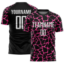 Charger l'image dans la galerie, Custom Black White-Pink Abstract Network Splash Sublimation Soccer Uniform Jersey