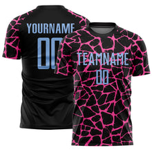Загрузить изображение в средство просмотра галереи, Custom Black Light Blue-Pink Abstract Network Splash Sublimation Soccer Uniform Jersey