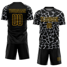 Charger l'image dans la galerie, Custom Black Gray-Gold Abstract Network Splash Sublimation Soccer Uniform Jersey