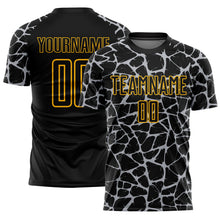 Charger l'image dans la galerie, Custom Black Gray-Gold Abstract Network Splash Sublimation Soccer Uniform Jersey