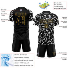 Charger l'image dans la galerie, Custom Black White-Old Gold Abstract Network Splash Sublimation Soccer Uniform Jersey