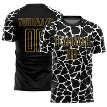 Charger l'image dans la galerie, Custom Black White-Old Gold Abstract Network Splash Sublimation Soccer Uniform Jersey