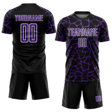 Laden Sie das Bild in den Galerie-Viewer, Custom Black Purple-White Abstract Network Splash Sublimation Soccer Uniform Jersey