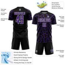 Laden Sie das Bild in den Galerie-Viewer, Custom Black Purple-White Abstract Network Splash Sublimation Soccer Uniform Jersey