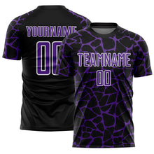 Laden Sie das Bild in den Galerie-Viewer, Custom Black Purple-White Abstract Network Splash Sublimation Soccer Uniform Jersey
