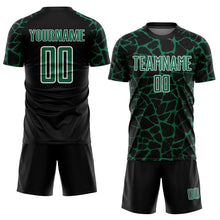 Laden Sie das Bild in den Galerie-Viewer, Custom Black Kelly Green-White Abstract Network Splash Sublimation Soccer Uniform Jersey