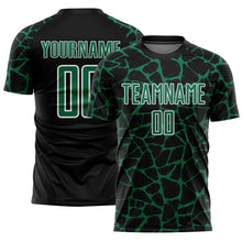 Laden Sie das Bild in den Galerie-Viewer, Custom Black Kelly Green-White Abstract Network Splash Sublimation Soccer Uniform Jersey