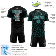 Laden Sie das Bild in den Galerie-Viewer, Custom Black Teal-White Abstract Network Splash Sublimation Soccer Uniform Jersey