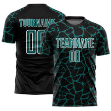 Laden Sie das Bild in den Galerie-Viewer, Custom Black Teal-White Abstract Network Splash Sublimation Soccer Uniform Jersey
